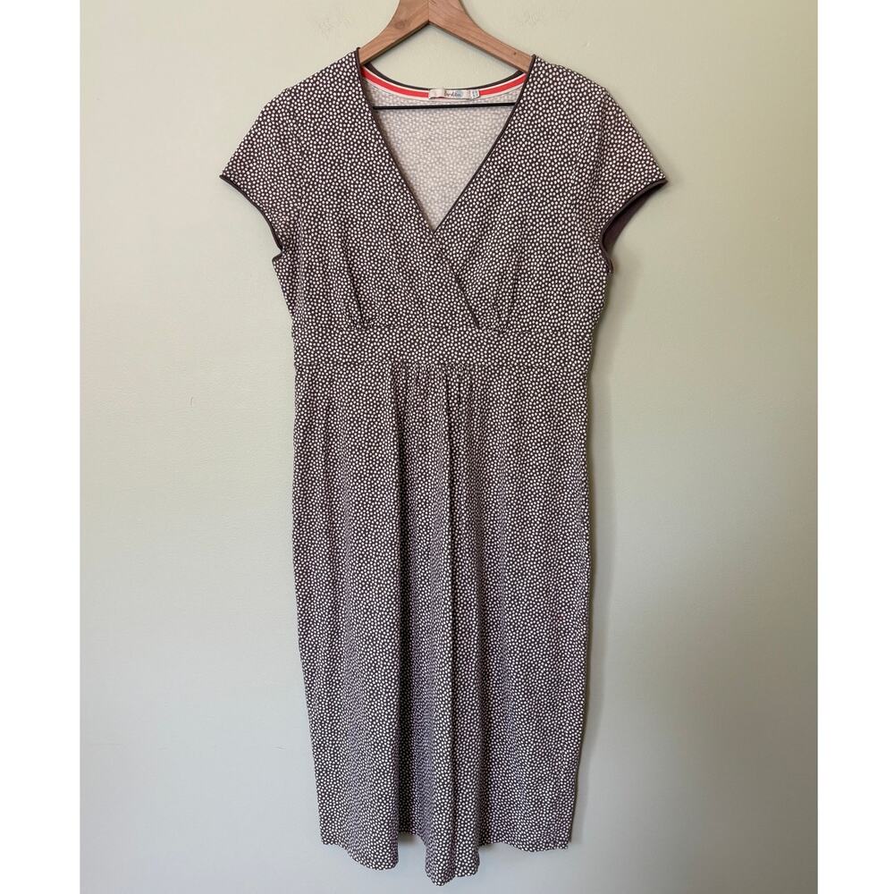 Boden Faux Wrap Polka Dot Dress Brown Size 10 L